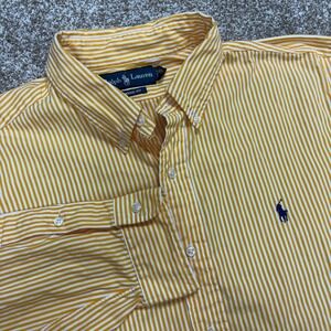 VTG Ralph Lauren Button Shirt Mens XL Yellow Striped Classic Fit Long Sleeve